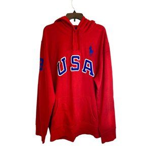 POLO RALPH LAUREN MEN'S RED USA LARGE PONY HOODIE SZ XXL